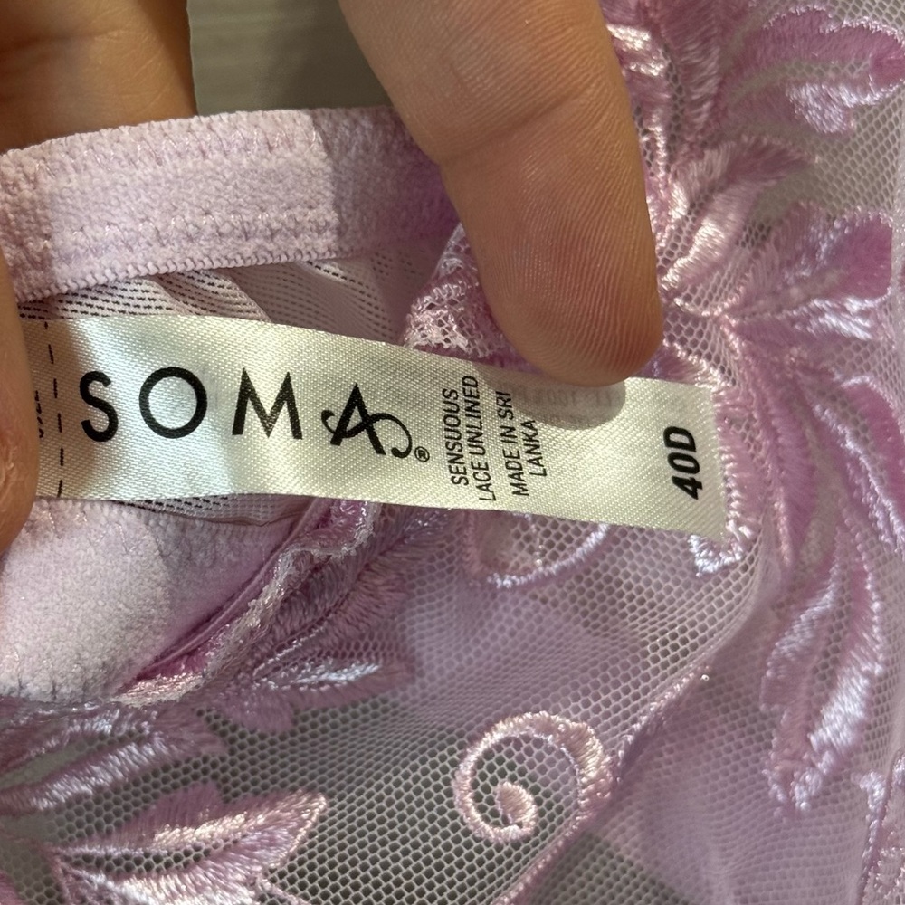Soma Sensuous Lace Unlined Balconette Bra - Light Purple Size 40D - Picture 3 of 8